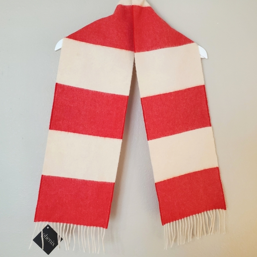 Phenix Cashmere Striped Red and Cream Scarf
